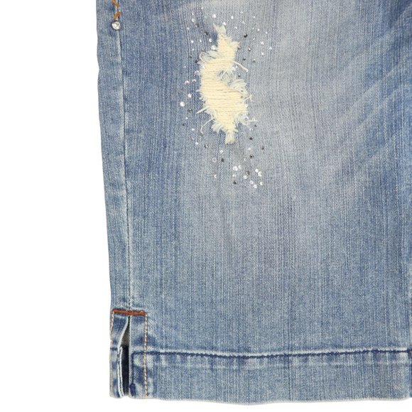 PJ Petrol Women's Tommie Bermuda Denim Jean Shorts Embellished Ripped Stretch 6 - Picture 4 of 7